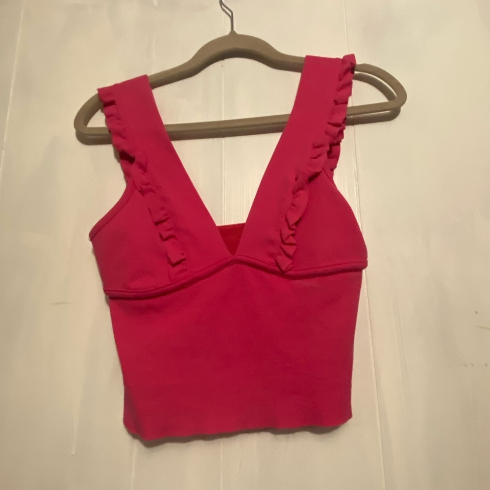 Zara pink ruffle crop tank
